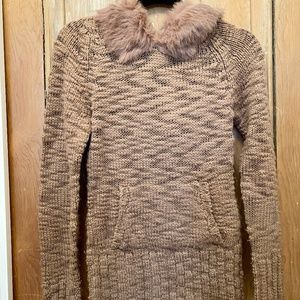 Wool Sweater with Rabbit Fur Trimmed Hood
